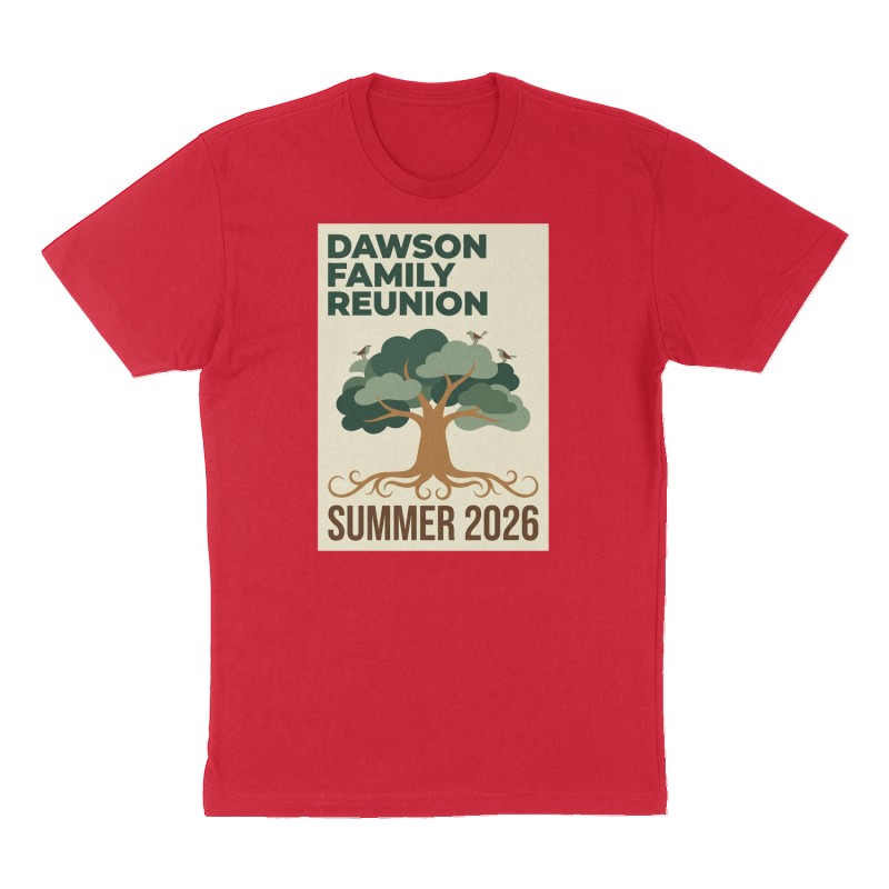 Custom t-shirt: "Dawson Family Reunion", red shirt