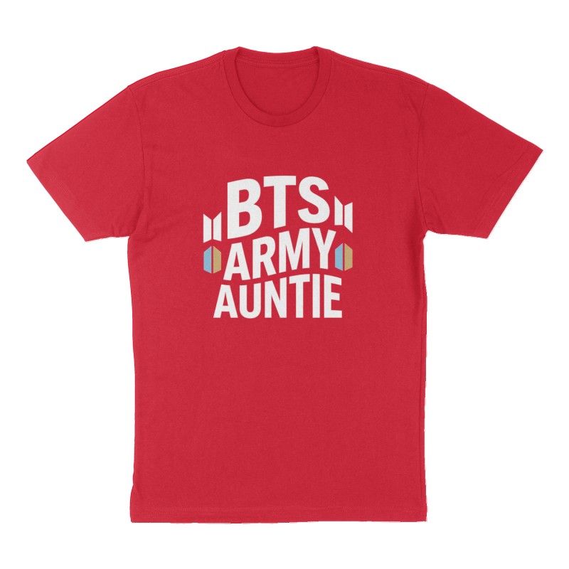 Custom t-shirt: "BTS ARMY AUNTIE", Front print, red shirt