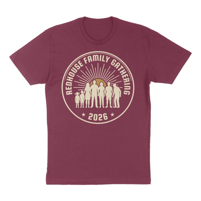 Custom t-shirt: "Redhouse Family Gathering", maroon shirt