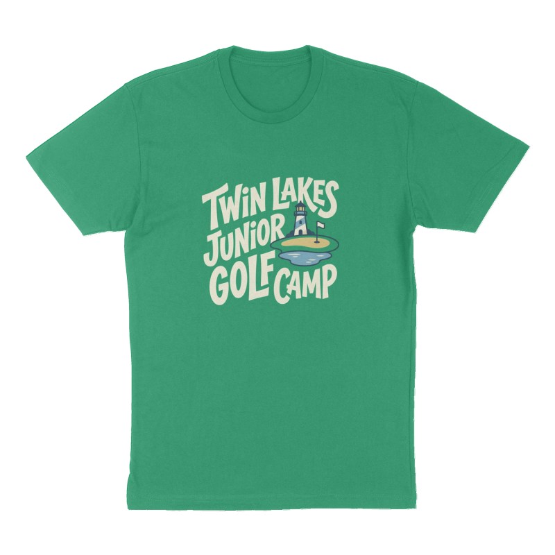 Custom t-shirt: "Twin Lakes Junior Golf Camp", Front print, green shirt