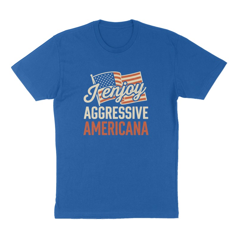 Custom t-shirt: "I enjoy Aggressive Americana", Front print, royal-blue shirt