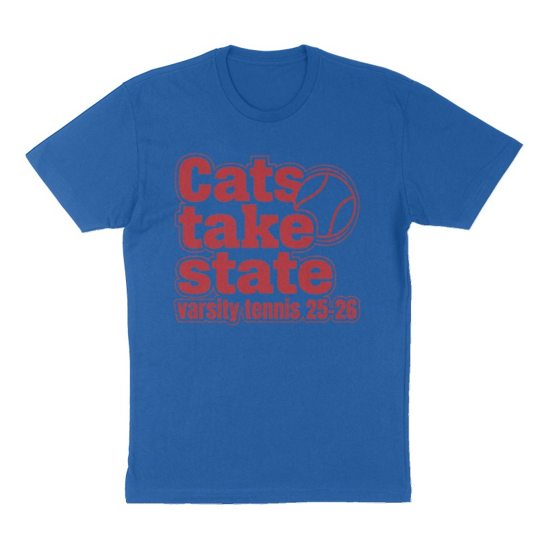Custom t-shirt: "Cats take state ", Front print, royal-blue shirt