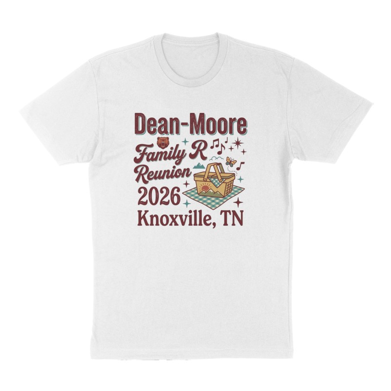 Custom t-shirt: "Dean-Moore Family Reunion 2026 Knoxville, TN ", Front print, white shirt