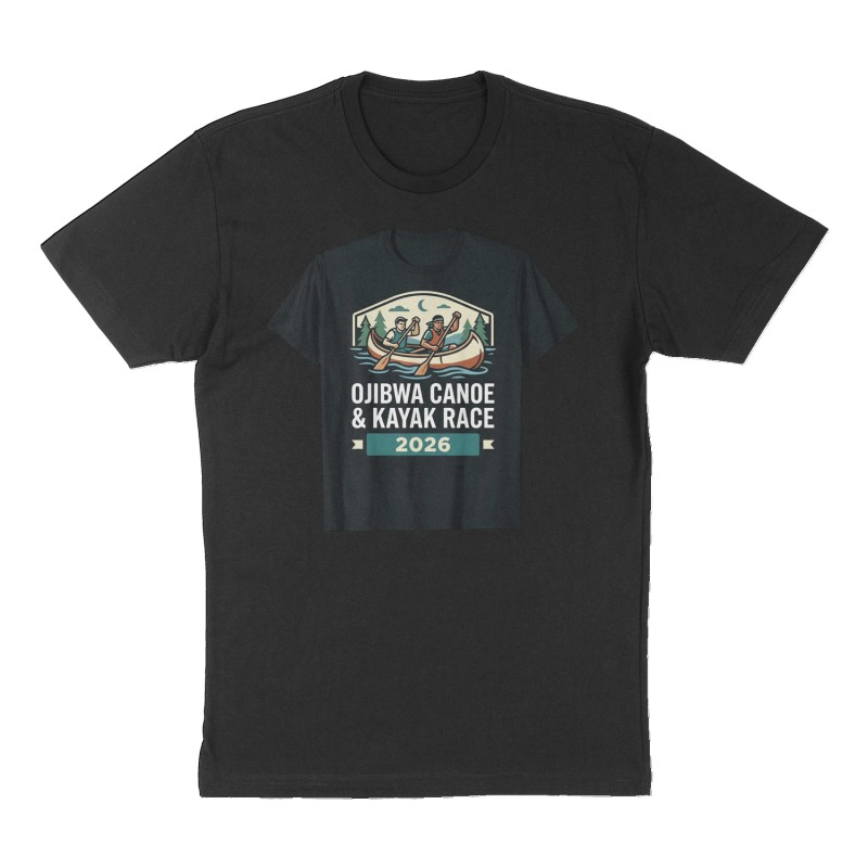 Custom t-shirt: "Ojibwa Canoe & Kayak Race", Front print, black shirt