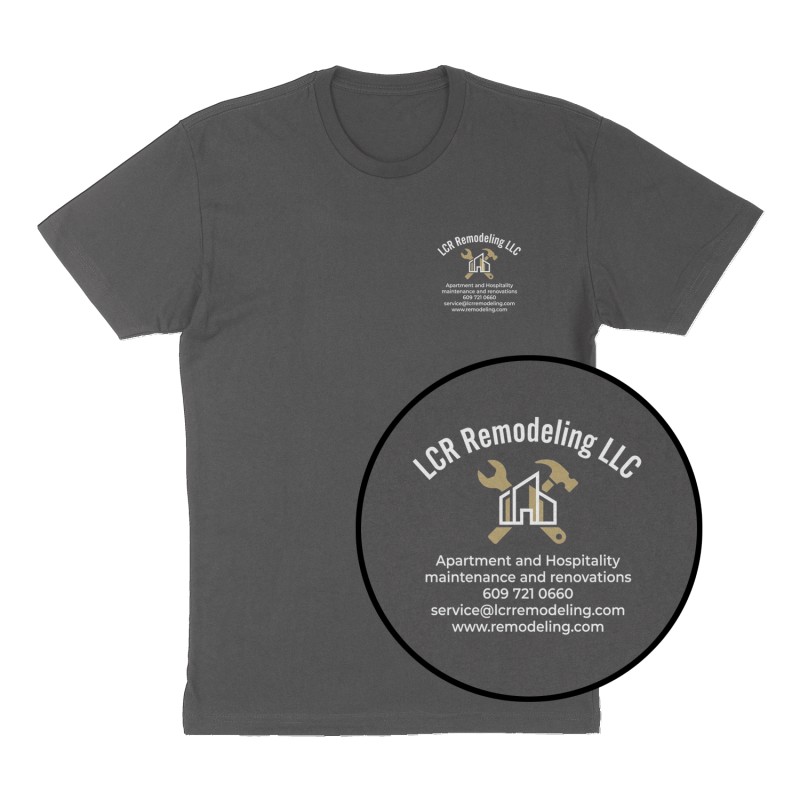 Custom t-shirt: "LCR Remodeling LLC", Left Chest print, charcoal shirt