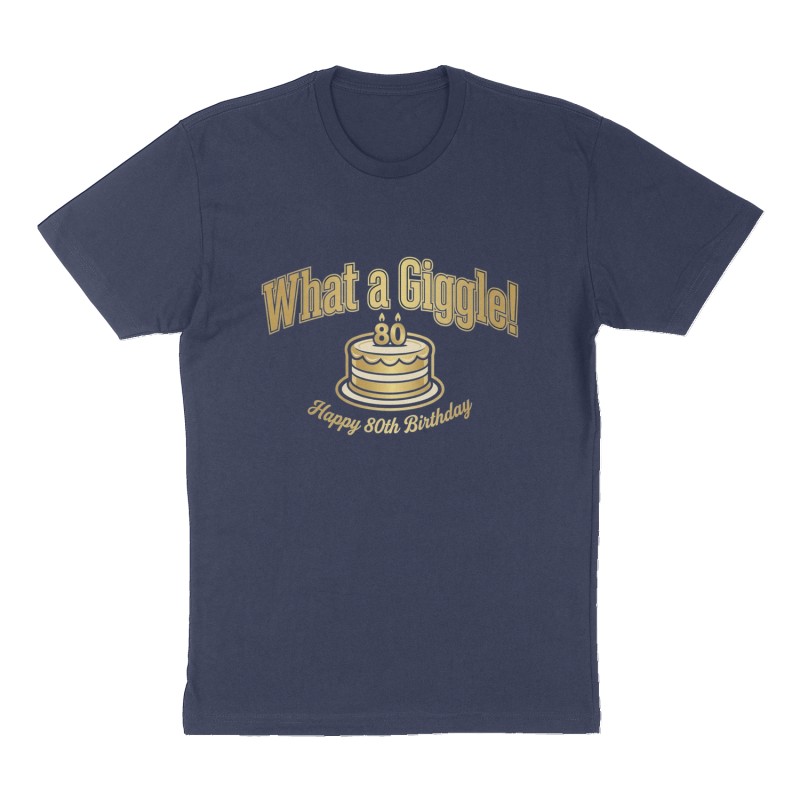 Custom t-shirt: "What a Giggle!", Front print, navy shirt