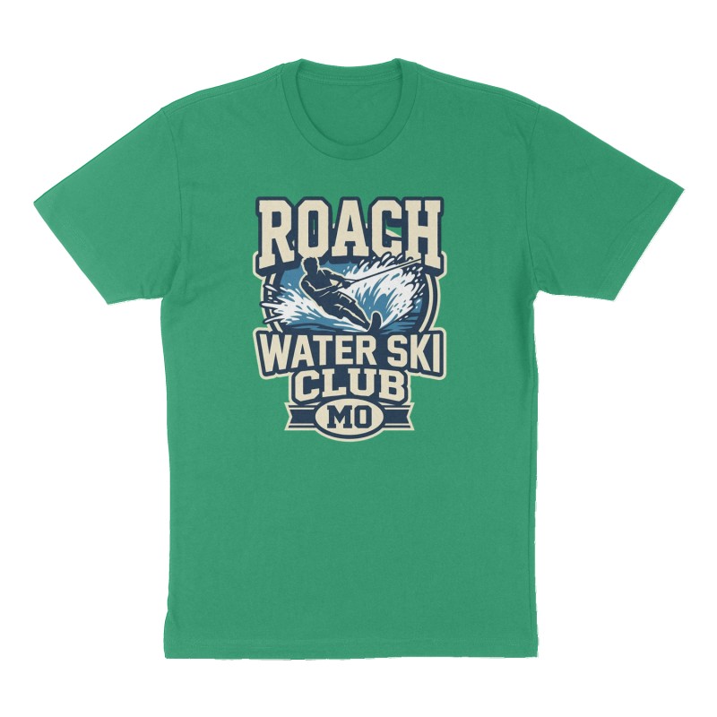 Custom t-shirt: "Roach MO Water Ski Club", Front print, green shirt