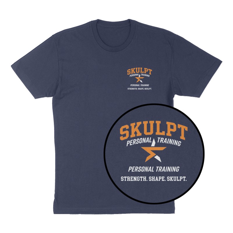 Custom t-shirt: "SKULPT Personal Training ", Left Chest print, navy shirt