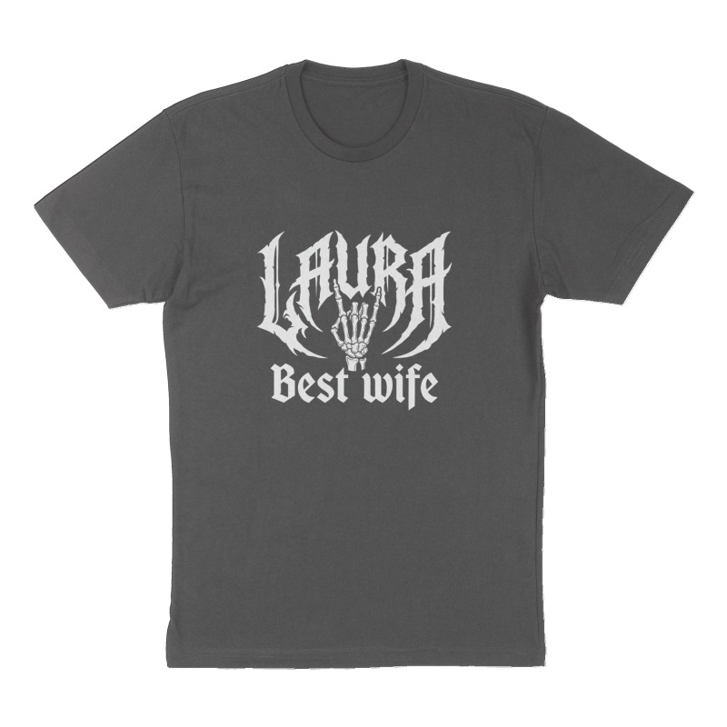 Custom t-shirt: "Laura", Front print, charcoal shirt