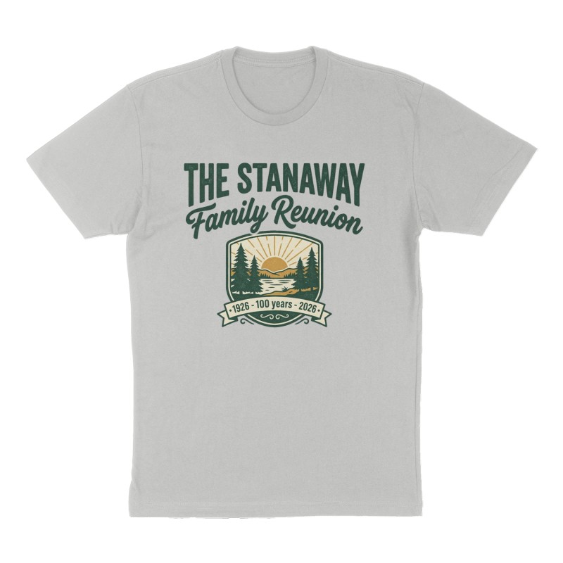Custom t-shirt: "The Stanaway Family Reunion", Front print, heather-gray shirt