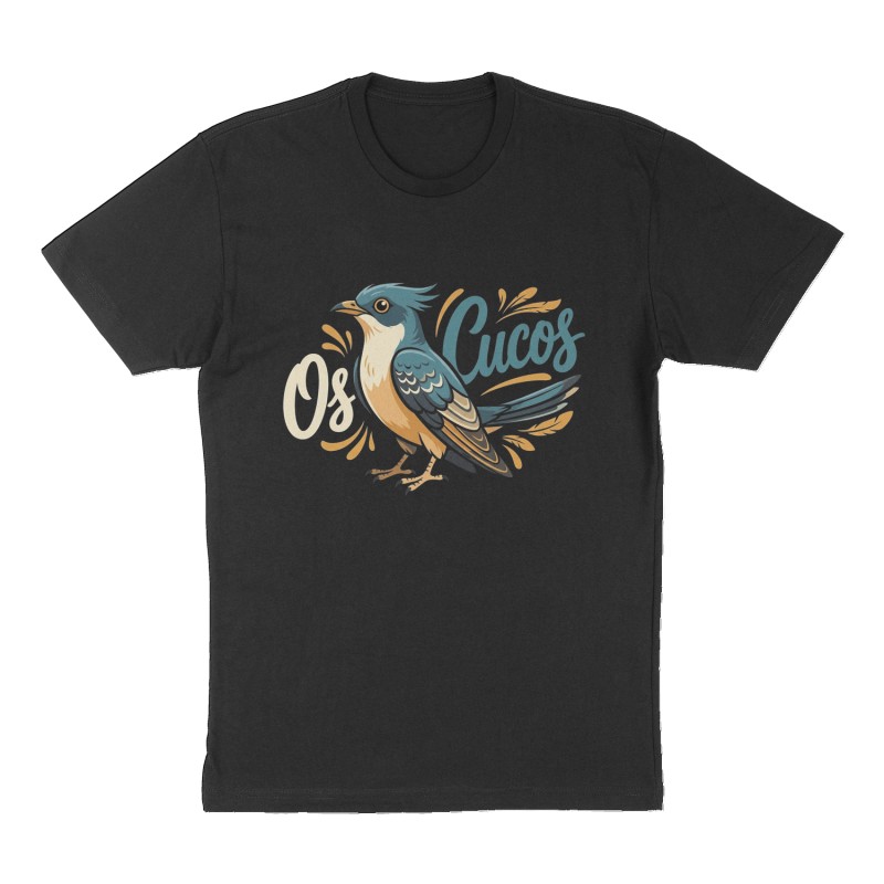 Custom t-shirt: "Os Cucos", Front print, black shirt