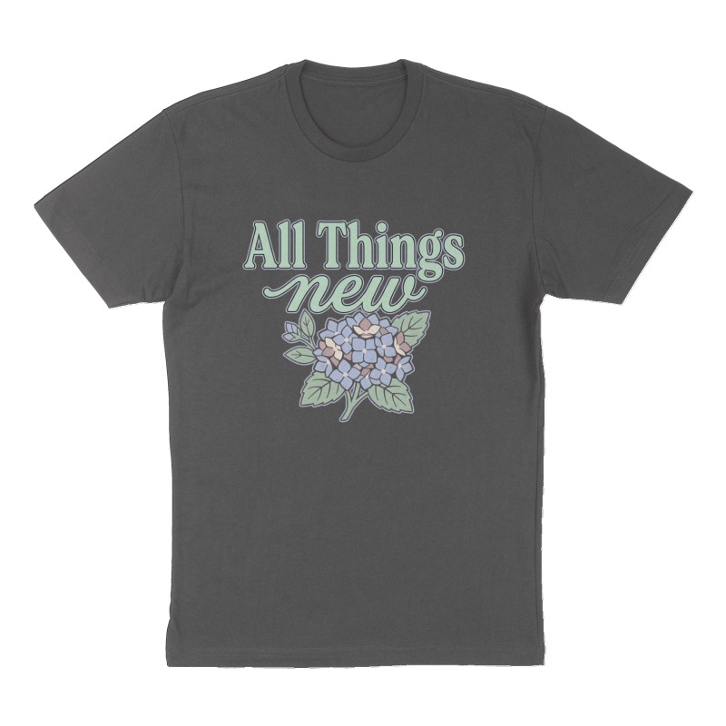 Custom t-shirt: "All Things new", Front print, charcoal shirt