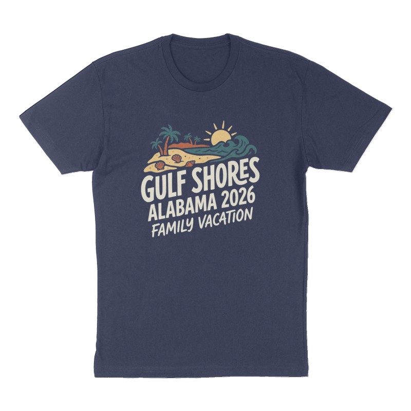 Custom t-shirt: "Gulf Shores Alabama 2026 ", Front print, navy shirt