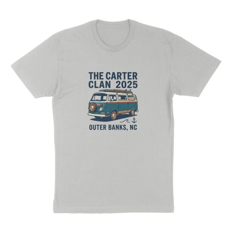 Custom t-shirt: "The Carter Clan 2025", Front print, heather-gray shirt