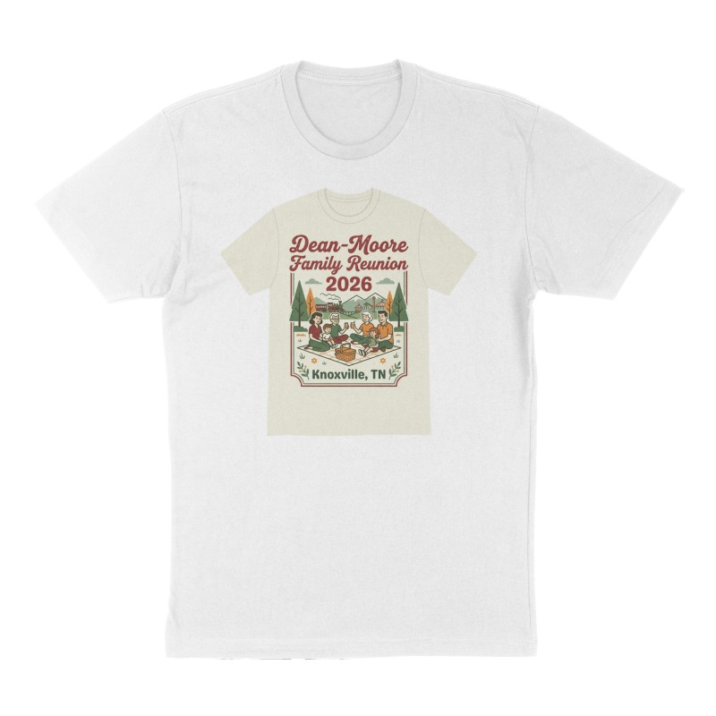 Custom t-shirt: "Dean-Moore Family Reunion 2026 Knoxville, TN ", Front print, white shirt