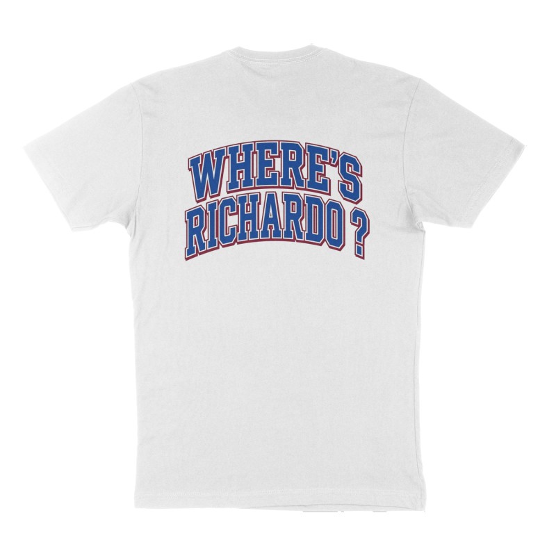 Custom t-shirt: "Where's Richardo ?", Back print, white shirt