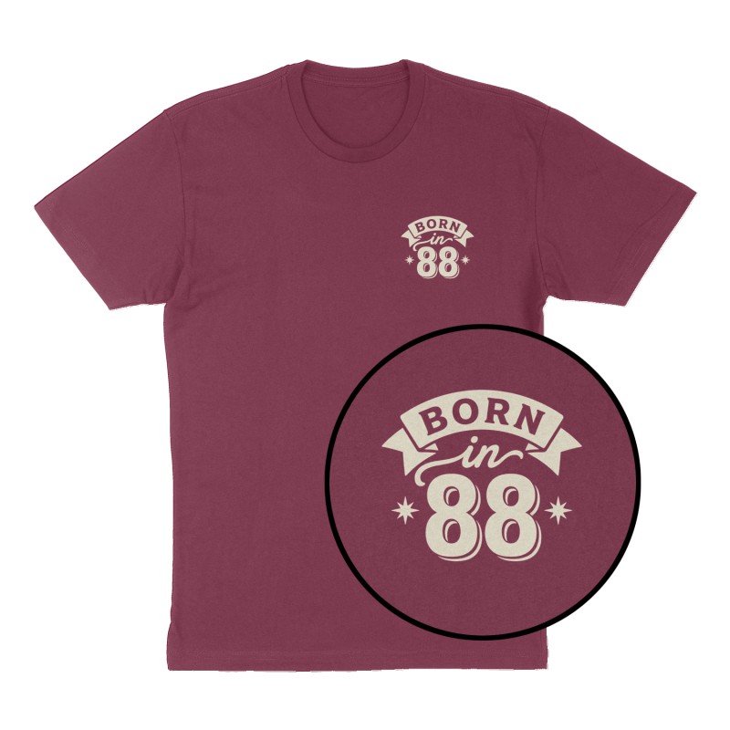 Custom t-shirt: "Born in 88", Left Chest print, maroon shirt
