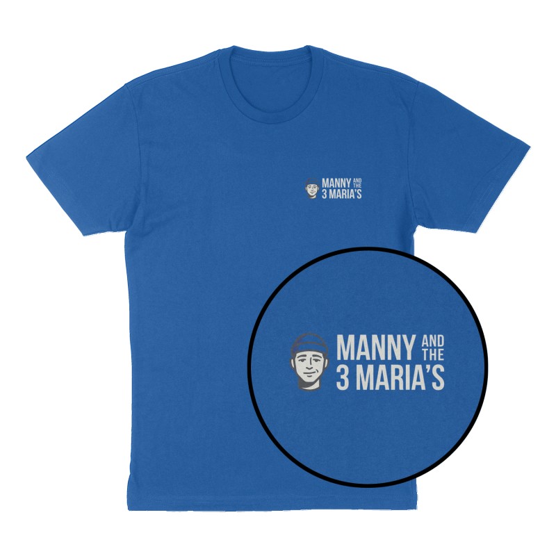 Custom t-shirt: "Manny and the 3 Maria's", Left Chest print, royal-blue shirt