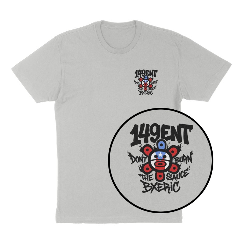 Custom t-shirt: "149ENT", Left Chest print, heather-gray shirt