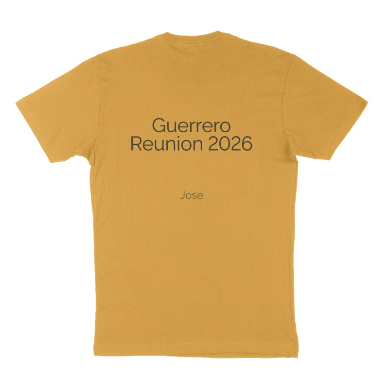 Custom t-shirt: "Guerrero Reunion 2026", Back print, mustard-yellow shirt