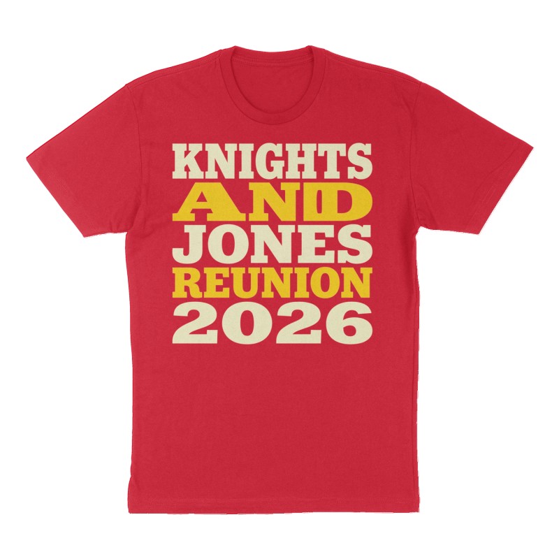 Custom t-shirt: "Knights and Jones Reunion 2026", Front print, red shirt