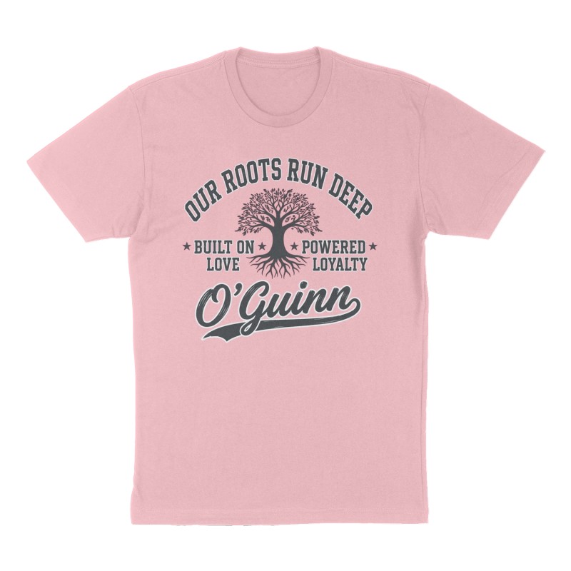 Custom t-shirt: "Our roots run deep built on love powered by loyalty ", Front print, pink shirt