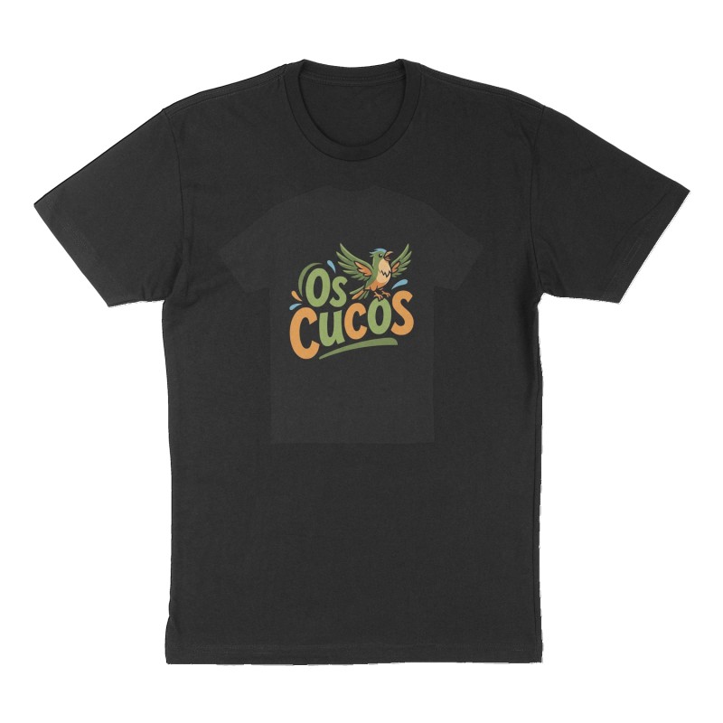 Custom t-shirt: "Os Cucos", Front print, black shirt
