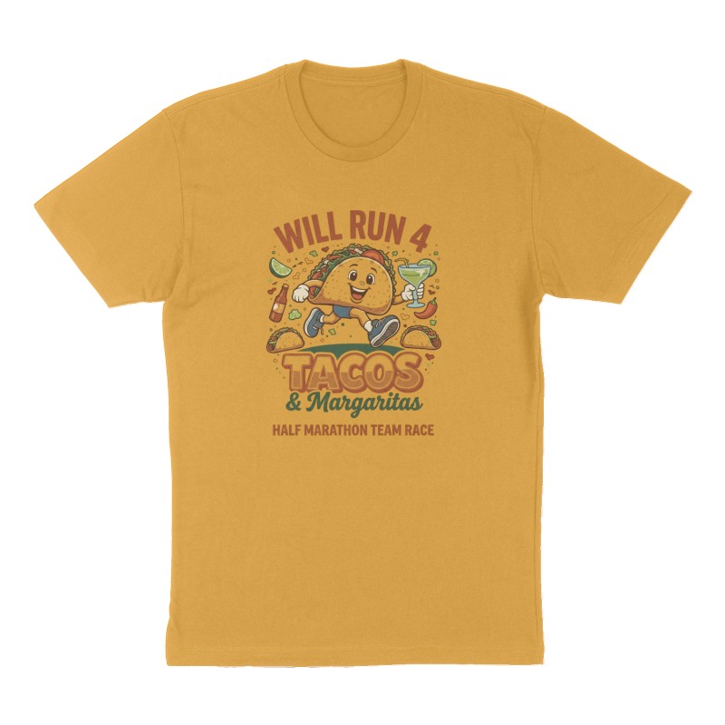 Custom t-shirt design, Front print, mustard-yellow shirt