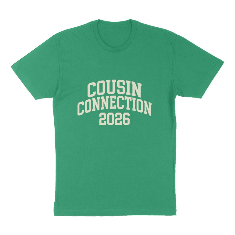 Custom t-shirt: "Cousin Connection 2026", Front print, green shirt