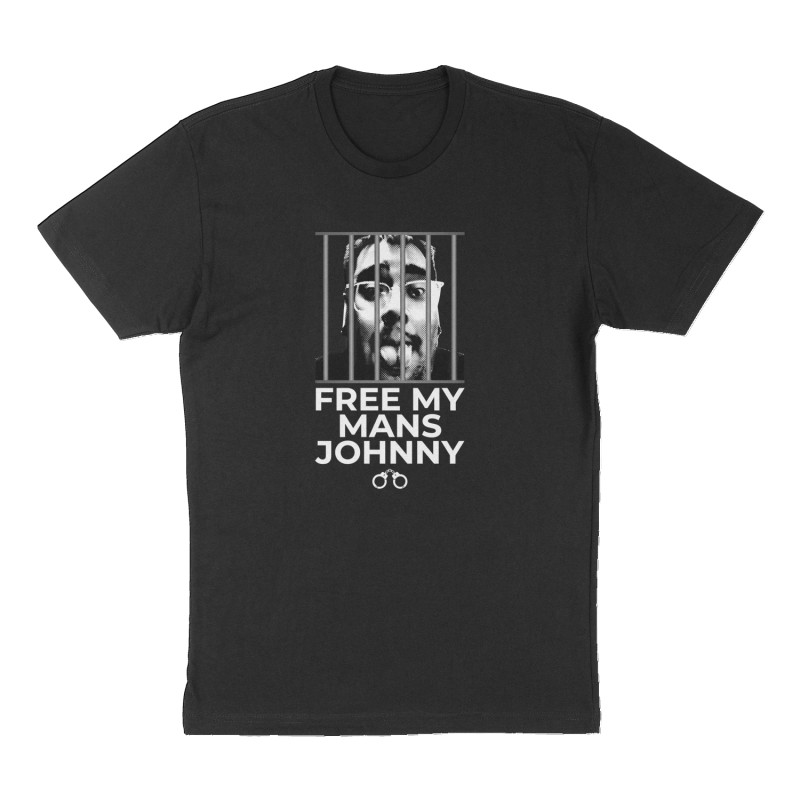 Custom t-shirt: "Free my mans Johnny", Front print, black shirt