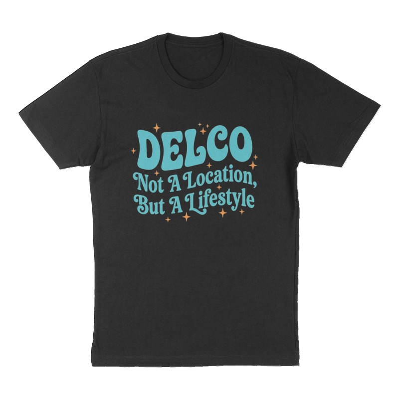 Custom t-shirt: "DELCO", Front print, black shirt