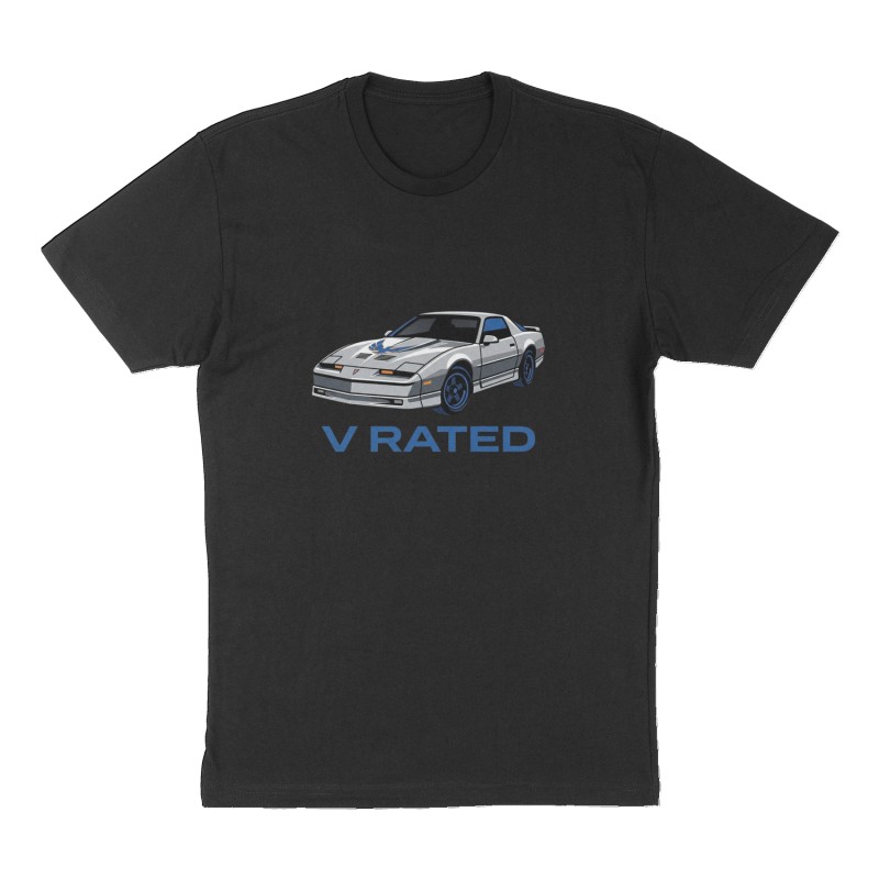 Custom t-shirt: "V RATED", Front print, black shirt