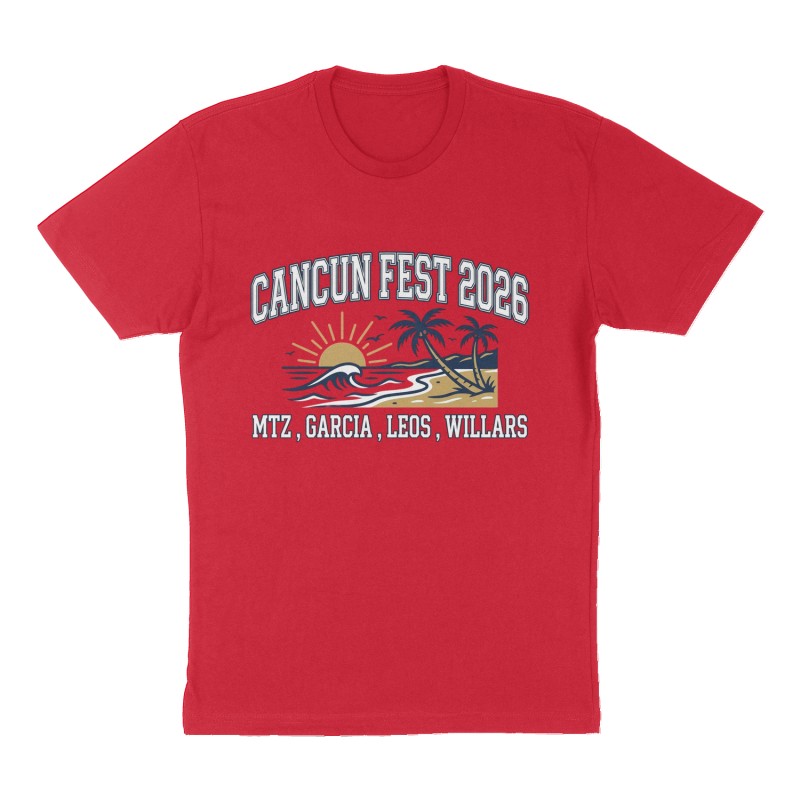 Custom t-shirt: "Cancun Fest 2026 ", Front print, red shirt