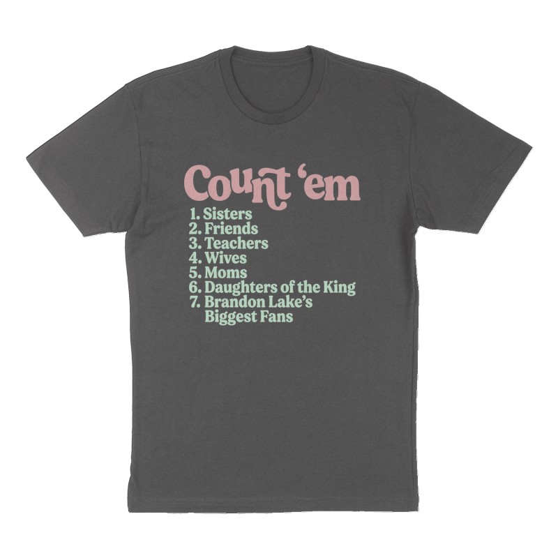Custom t-shirt: "Count ‘em", Front print, charcoal shirt