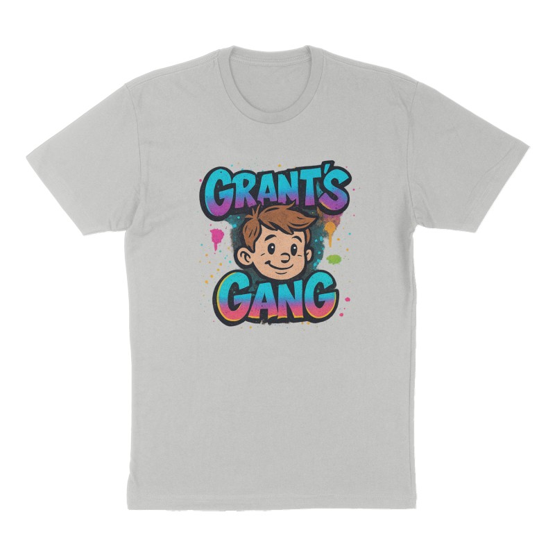 Custom t-shirt: " Grant’s Gang", Front print, heather-gray shirt