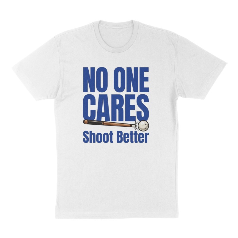Custom t-shirt: "NO ONE CARES", Front print, white shirt