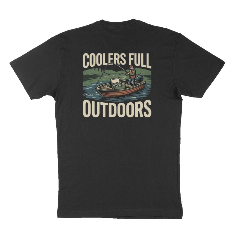 Custom t-shirt: "Coolers full outdoors", Back print, black shirt