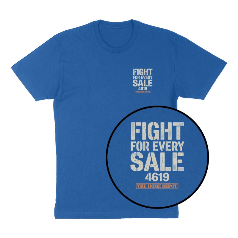 Custom t-shirt: "Fight for every sale ", Left Chest print, royal-blue shirt