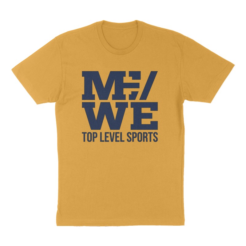 Custom t-shirt: "ME / WE", Front print, mustard-yellow shirt