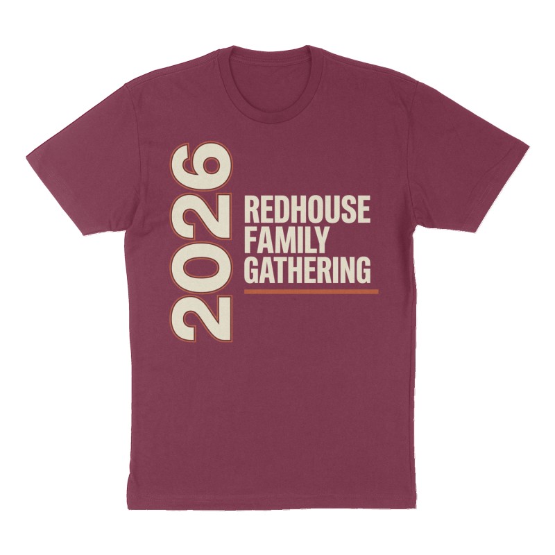 Custom t-shirt: "Redhouse Family Gathering", maroon shirt