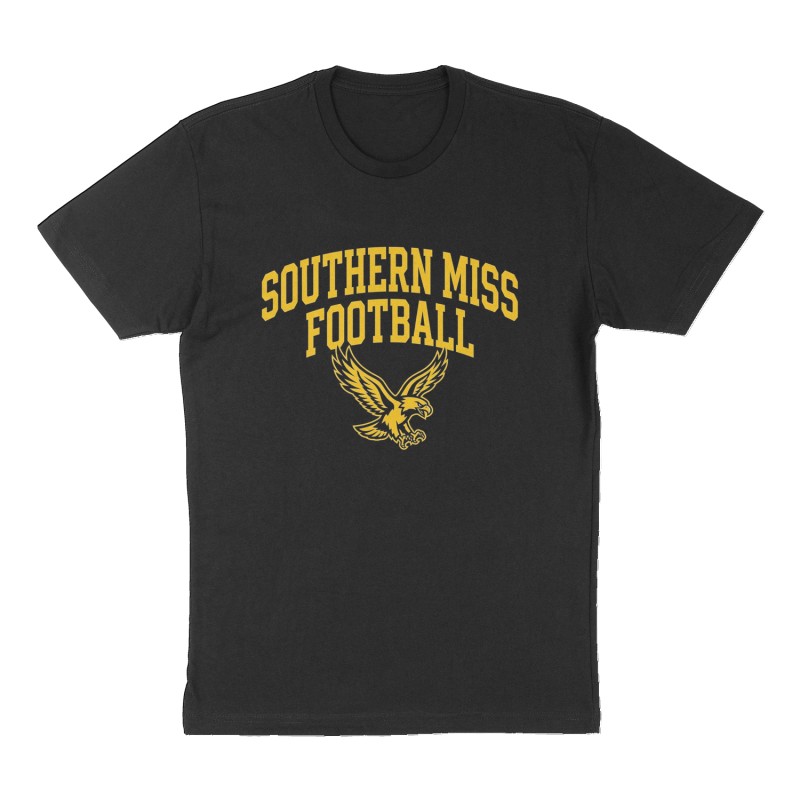 Custom t-shirt: "Southern Miss Football", Front print, black shirt