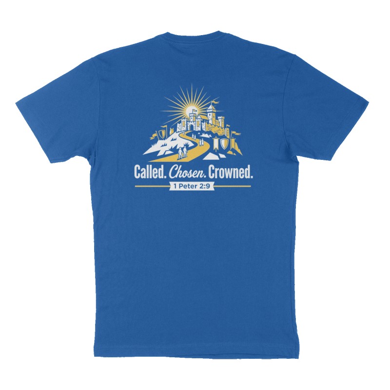 Custom t-shirt: "Called. Chosen. Crowned.", Back print, royal-blue shirt