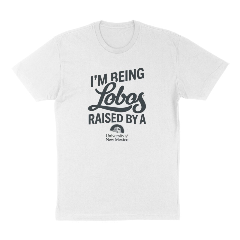Custom t-shirt: "I'm being raised by a lobo", Front print, white shirt