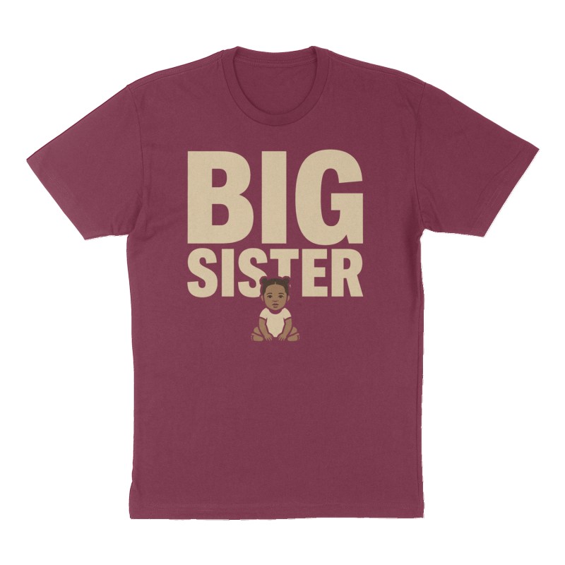 Custom t-shirt: "Big sister", Front print, maroon shirt