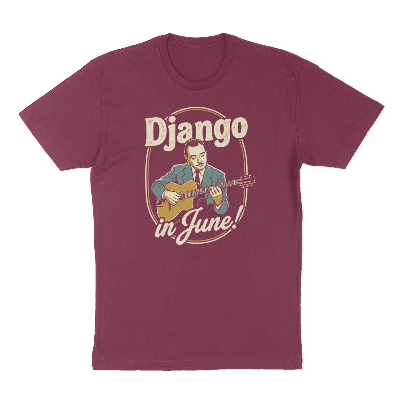 Custom t-shirt: "Django in June!", Front print, maroon shirt