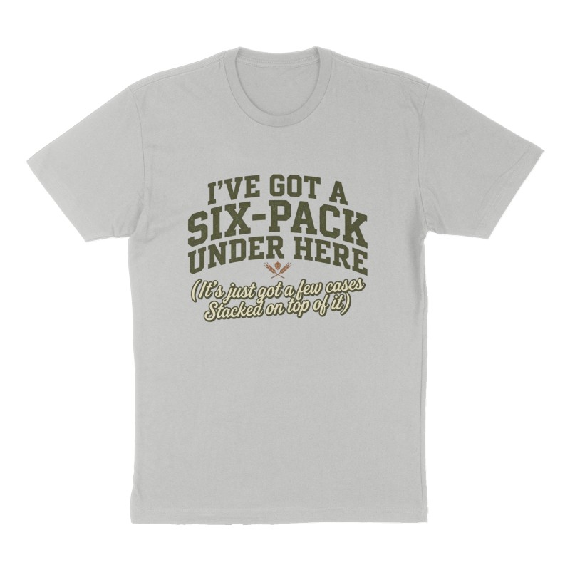 Custom t-shirt: "I’ve got a six-pack under here", Front print, heather-gray shirt