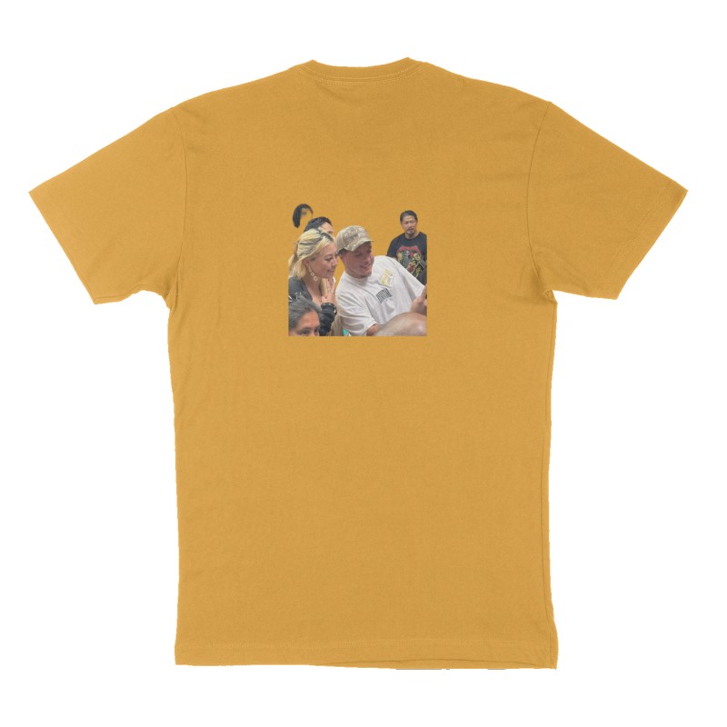 Custom t-shirt: "Guerrero Reunion ", Back print, mustard-yellow shirt