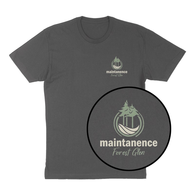 Custom t-shirt: "maintanence", Left Chest print, charcoal shirt