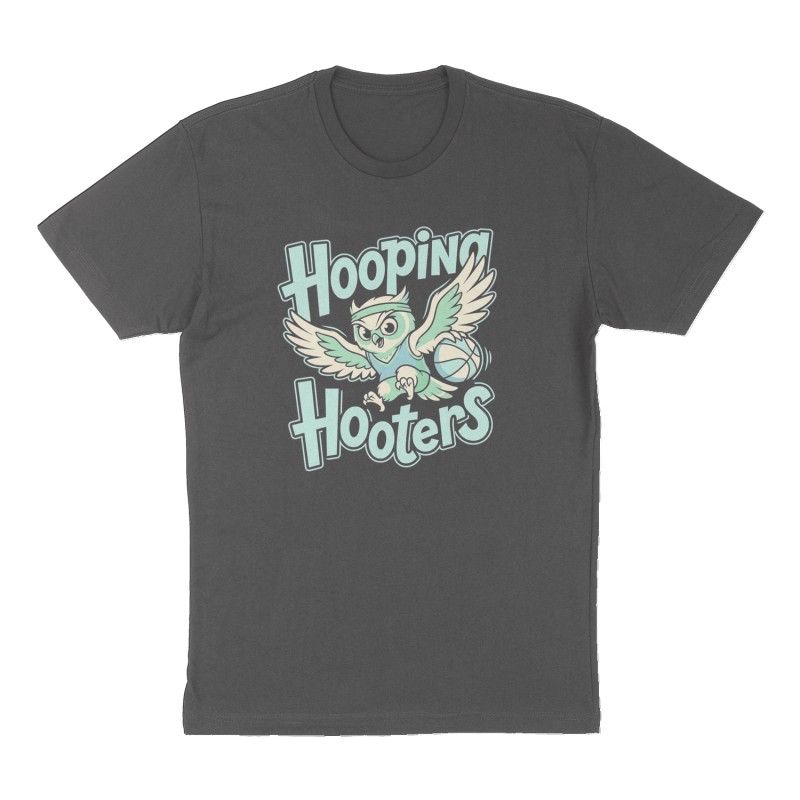 Custom t-shirt: "Hooping Hooters", Front print, charcoal shirt