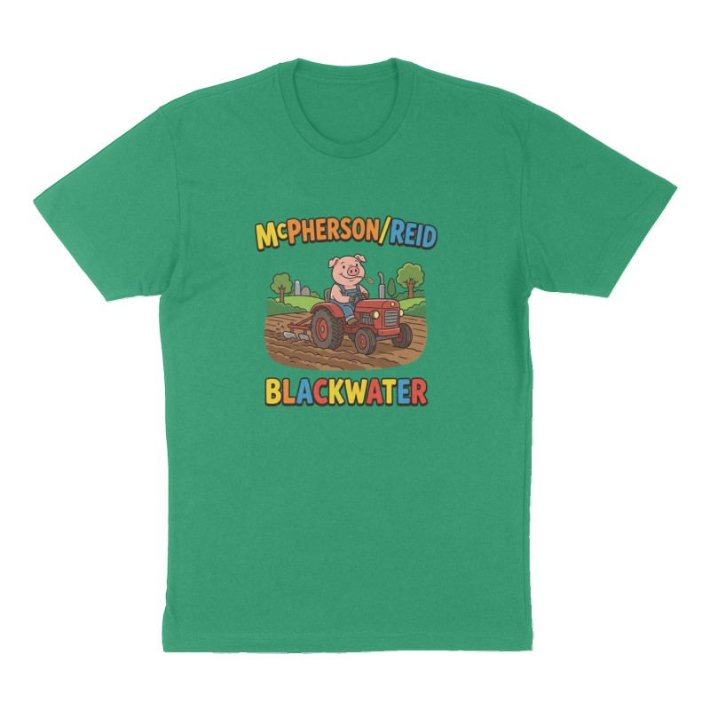 Custom t-shirt: "McPherson/Reid", Front print, green shirt